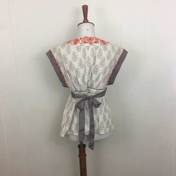 Anthropologie Embroidered Tie Back Top - Picture 5 of 8